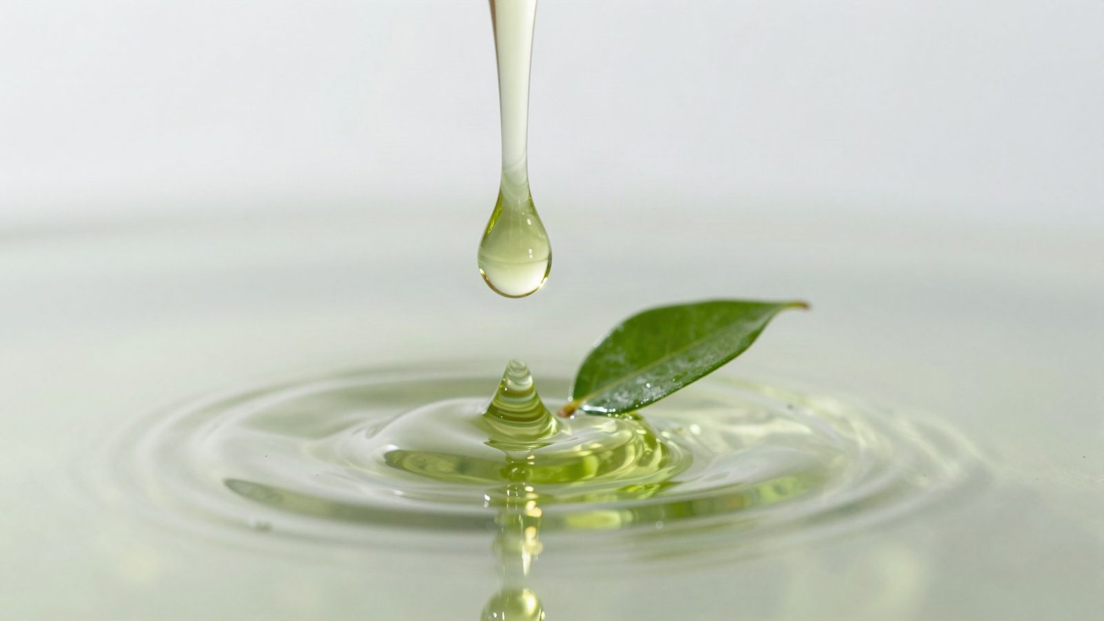 Gota de biolubricante junto a una hoja verde (imagen ilustrativa)